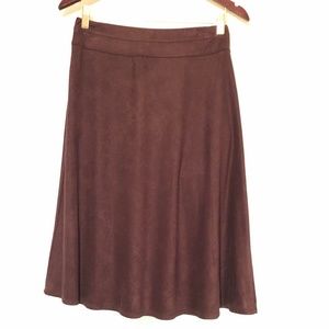 Chocolate brown faux suede midi skirt